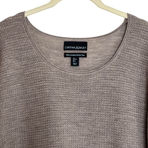 Cynthia Rowley Womens Sweater Large Taupe Scoop Neck Long Sleeve Merino Wool - Picture 2 of 5